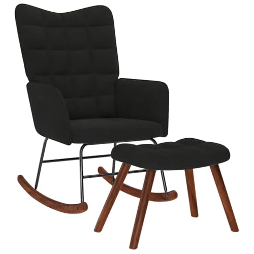 Kangmusi Schaukelstuhl mit Hocker Schwarzer Samt, Schwarz 4016849 von Generic