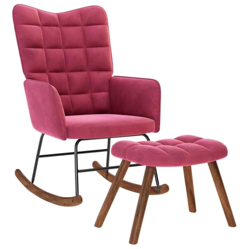 Kangmusi Schaukelstuhl mit Hocker Weinroter Samt, Rot 4016848 von Generic