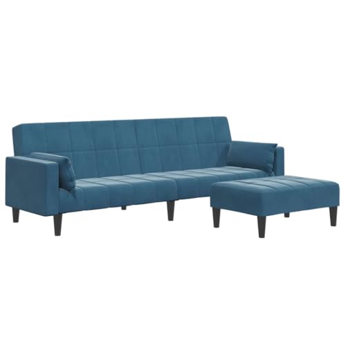 Kangmusi Schlafsofa 2-Sitzer mit Fußhocker Blau Samt,3258132 von Generic