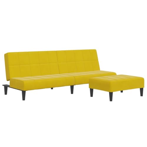 Kangmusi Schlafsofa 2-Sitzer mit Fußhocker Gelb Samt,3258131 von Generic