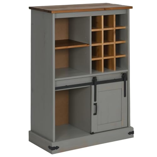 Kangmusi Weinschrank Halden mit Weinregalen und Schiebetür Grau Kiefer,4018447 Kangmusi Weinschrank Halden mit Weinregalen und Schiebetür Grau Kiefer,4018447 von Generic