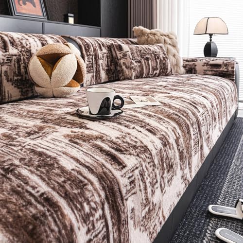 Kaninchen Plüsch Sofabezug, Universelle rutschfeste Sofaschoner, olide weiche Wurfkissenbezug Kissenbezug, für L Form Sofa Couch Sessel Ecksofas Home Decoration(Brown,70x120cm) von Generic