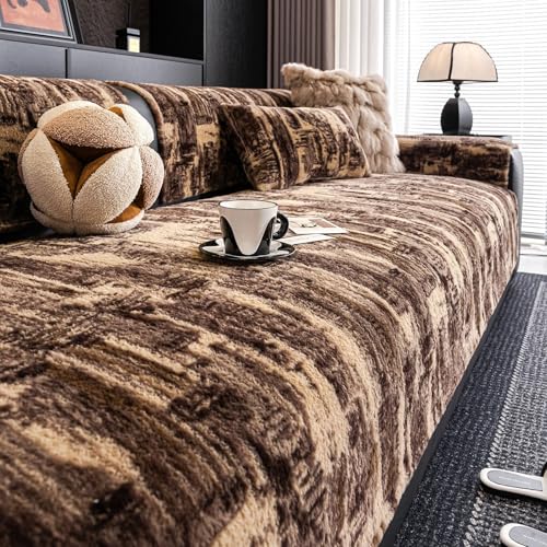Kaninchen Plüsch Sofabezug 3 sitzer, Flauschige Kunstpelz-Ecke Sofabezug, rutschfeste Sofa Auflage für L Form, Sofa Schoner für Ecksofa U Form, Sitzfläche für Wohnzimmer(Coffee,90x210cm) von Generic