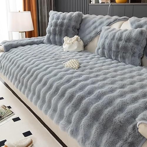 Kaninchen Plüsch Sofabezug für Ecksofa L/U-Form, Weicher Flauschiger Antirutsch Überzug für 1/2/3/4 Sitzer, Waschbar & Haustierfreundlich für Hund und Katze(Gray,70 * 210cm/27.5 * 82.7in) von Generic