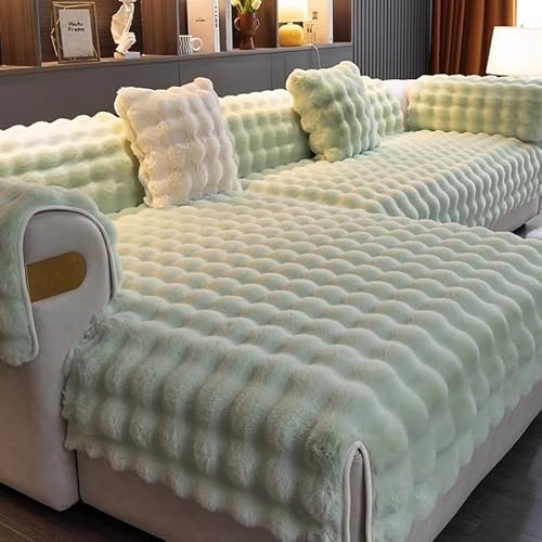 Kaninchen Plüsch Sofabezug für Ecksofa L/U-Form, Weicher Flauschiger Antirutsch Überzug für 1/2/3/4 Sitzer, Waschbar & Haustierfreundlich für Hund und Katze(Green,90 * 160cm/35.4 * 63in) von Generic