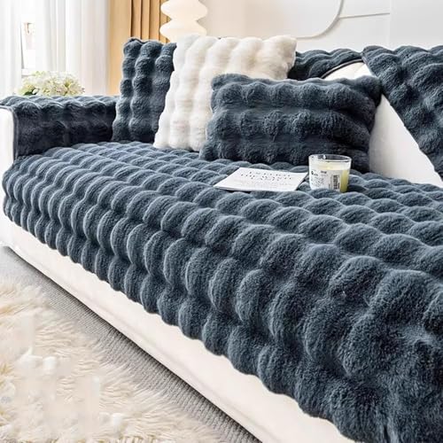 Kaninchen Plüsch Sofabezug für Ecksofa L/U-Form, Weicher Flauschiger Antirutsch Überzug für 1/2/3/4 Sitzer, Waschbar & Haustierfreundlich für Hund und Katze(Navy,70 * 70cm/27.5 * 27.5in) von Generic