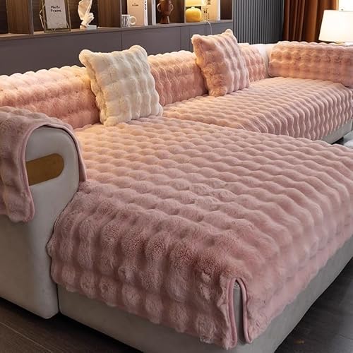 Kaninchen Plüsch Sofabezug für Ecksofa L/U-Form, Weicher Flauschiger Antirutsch Überzug für 1/2/3/4 Sitzer, Waschbar & Haustierfreundlich für Hund und Katze(Pink,70 * 180cm/27.5 * 70.9in) von Generic