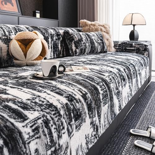 Kaninchen Plüsch Sofabezug - rutschfeste Sofaabdeckungen 1 2 3 Sitzer Couchabdeckungen, Flauschige Kunstpelz-Ecke Sofa-Kissenabdeckung L Form Möbelschutz(Grey,110x240cm) von Generic