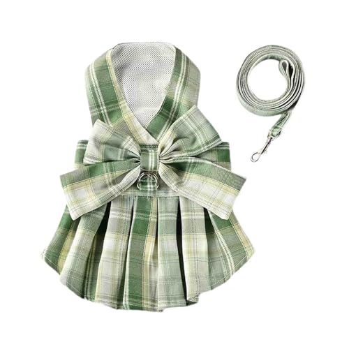 Kariertes Hundekleid mit Fliege, Geschirr und Leine, Set für Hunde, Hochzeitskleid, Welpenkleidung, Hunderock für mittelgroße Hunde, Katzen und Mädchen Chihuahua Kleidung (Green, L) von Generic