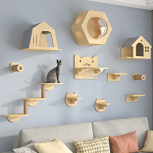 Katze Wandelement, Katzen Kletterwand Set, Wandmontierte Katzenmöbel und Katzensitzstangen für Wände, Katzenspielzeugregal zum Klettern, Schlafen und Spielen, Katzenspielplatz (Size : Style 5) von Generic