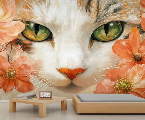 Katzen Tapete Orange und Rosa Blumen Bürotapete Buntes Wandbild Tierdruck Kindertapete für Schlafzimmer Wohnzimmer Wanddekoration 400 X 280 cm Katzen Tapete Orange und Rosa Blumen Bürotapete Buntes Wandbild Tierdruck Kindertapete für Schlafzimmer Wohnzimmer Wanddekoration 400 X 280 cm von Generic