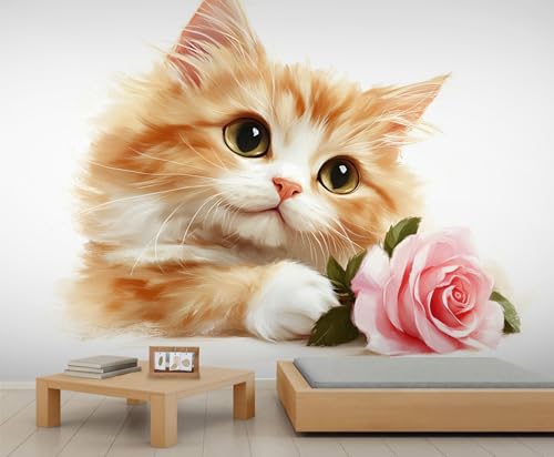 Katzen Tapete Süße Wandbilder für Wohnzimmer Rosentapete für Mädchenschlafzimmer Blumenbüro Wandpapier Wohnzimmer Wandbild Poster 500 X 350 cm von Generic