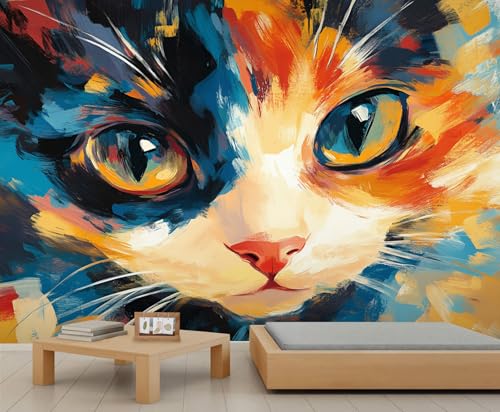 Katzen Wandbild Bunte Wandtapete Abstrakte Tapete Mehrfarbig für Mädchen Schlafzimmer Wandbilder Wohnzimmer Gemälde Poster 490 X 350 cm von Generic