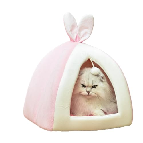 Katzenbett, kleines Katzenbett mit Bommel, für Katzen mit Hasenohren, bequem für Katzen, halb geschlossen, bequem für Indoor-Katzen, niedliches Schlafbett Katzenbett, kleines Katzenbett mit Bommel, für Katzen mit Hasenohren, bequem für Katzen, halb geschlossen, bequem für Indoor-Katzen, niedliches Schlafbett von Generic