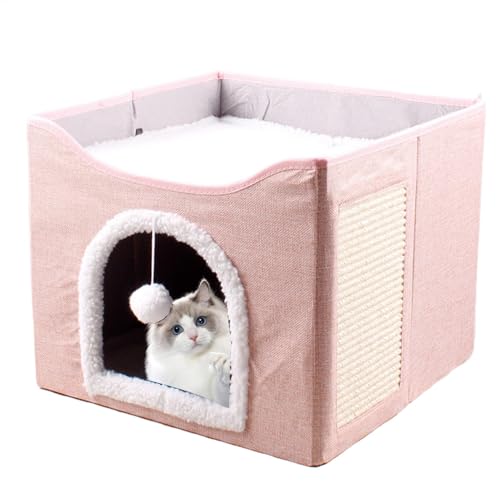 Katzenbetten für den Innenbereich, faltbares Katzenhaus, gemütliches Kätzchen-Schlafbett, faltbarer Katzenwürfel mit Hängespielzeug, Haustiernestwürfel mit Plüschball und Kratzunterlage für kleine Katzenbetten für den Innenbereich, faltbares Katzenhaus, gemütliches Kätzchen-Schlafbett, faltbarer Katzenwürfel mit Hängespielzeug, Haustiernestwürfel mit Plüschball und Kratzunterlage für kleine von Generic