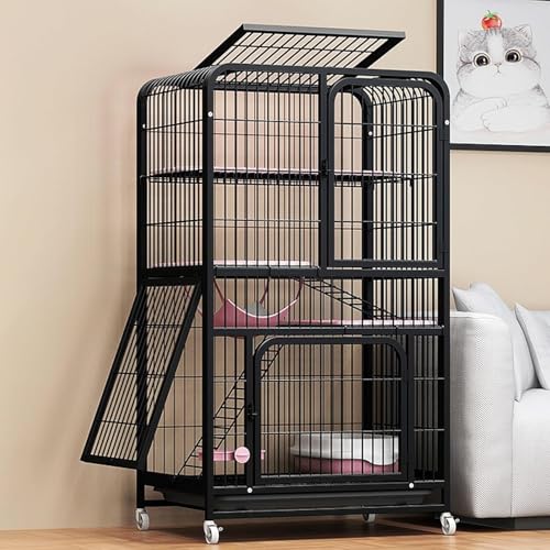 Katzenbox Kleine Robuste Katzenkäfige Indoor Aus Metall, Katzenkäfige Für Indoor-Katzen Mit Rädern 2 Farben, Black, 78 * 55 * 138cm von Generic