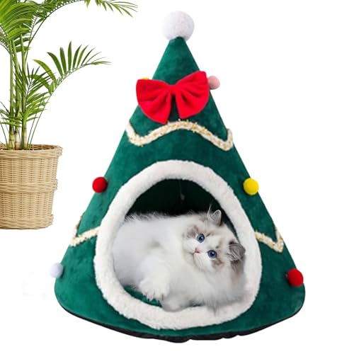 Katzenhaus 'Weihnachtsbaum - Plüsch Katzenhaus Plüsch, halbgeschlossenes Weihnachts-Katzenhaus gemütlich, warmer Schlaf für Katze und Welpen von Generic