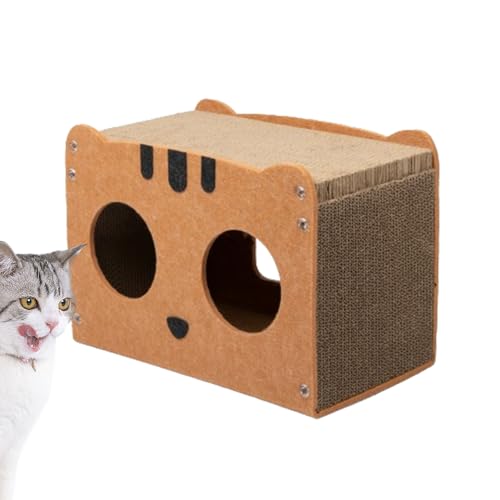 Katzenhaus aus Pappe für den Innenbereich – Kratzbrett aus recycelbarem Karton, kuscheliger Unterschlupf für Innenräume, Wohnzimmer und Versteck in Wellendesign | Kratzbett für Tiere abnehmbar von Generic