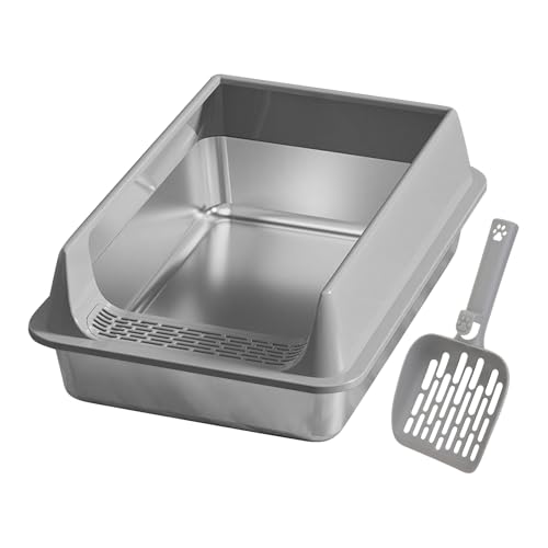 Katzentoilette – Tablett aus Edelstahl 40 x 30 x 16 cm, Kätzchentopf oben mit Schaufel | einfache Versorgung mit Haustieren, Organizer für Antihaft-Katzentoilette Katzentoilette – Tablett aus Edelstahl 40 x 30 x 16 cm, Kätzchentopf oben mit Schaufel | einfache Versorgung mit Haustieren, Organizer für Antihaft-Katzentoilette von Generic