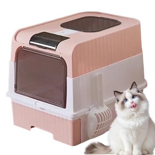 Katzentrübterbox - hohe Katzentoilette mit Schaufel, Leichtes Geruchskontrollschale | Faltbares Seitgehege, Haustiervorräte in Innenräumen, läbesparende Eckspeicherdesign, Einfach sauberes tragbares K von Generic
