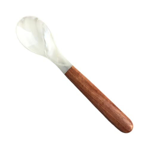 Kaviarlöffel - natürliche Muschellöffel | Obstgabel | Muschellöffel mit Holzgriff | Kaviarlöffel mit Griff, natürlicher Muschellöffel, Perlmuttlöffel für von Generic