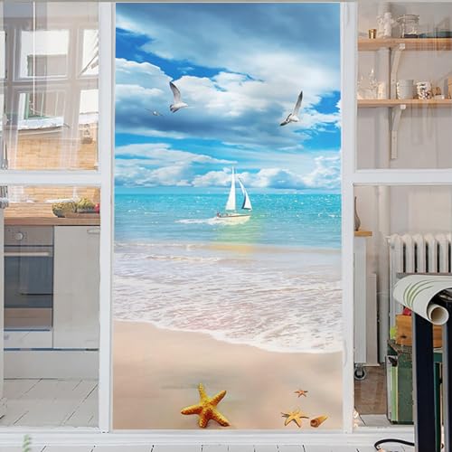 Keine-Kleber Sichtschutzfoli Wunderschöner Himmel- Und Meeresstrand Fensterfolie Bad Dekofolie Sichtschutzfolie Fensterfolie Statische Einfache Entfernung Wiederverwendbar Sichtschutzfolie 50x120cm von Generic