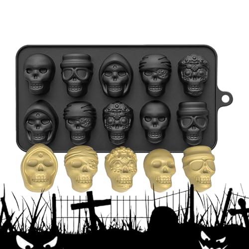 Keksform Totenkopf | Silikonform für Halloween mit 10 Vertiefungen | für Küche für Kekse Pudding Schokolade Gebäck | Dekoration für Snacks und Keksform Totenkopf | Silikonform für Halloween mit 10 Vertiefungen | für Küche für Kekse Pudding Schokolade Gebäck | Dekoration für Snacks und von Generic