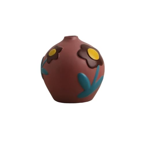 Keramikvase, Kreativ bemalte Vase mit dreidimensionaler Blumenstruktur, Blumenvase für Pampasgras-Deko, Getrocknete Blumenvasen, Vintage-Stil(braun) von Generic