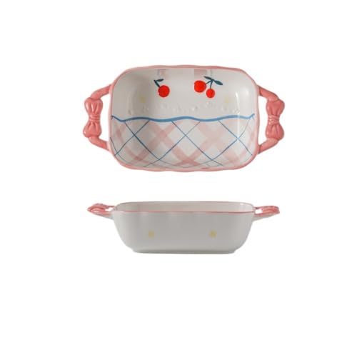 Keramische Kirsche Muster Schüssel Und Teller Set Unterglasur Farbe Salat Doppelgriff Suppe Tablett Haushalt Geschirr (9-Zoll-Platte) von Generic