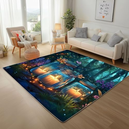 Kerze Im Glas Teppich Wohnzimmer Teppisch 200x300cm Waschbar Kurzflor Weich rutschfest Teppich, Moderner Dschungel Blumen Landschaft Teppiche für Schlafzimmer Kinderzimmer Büro Esszimmer Kerze Im Glas Teppich Wohnzimmer Teppisch 200x300cm Waschbar Kurzflor Weich rutschfest Teppich, Moderner Dschungel Blumen Landschaft Teppiche für Schlafzimmer Kinderzimmer Büro Esszimmer von Generic