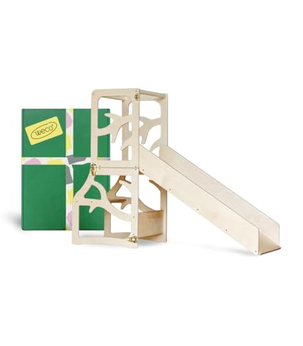 Kinder Lernturm 3 in 1 Tritthocker Learning Tower Schreibtisch Rutsche Montessori Möbel Küchenhelfer klappbar von Weco