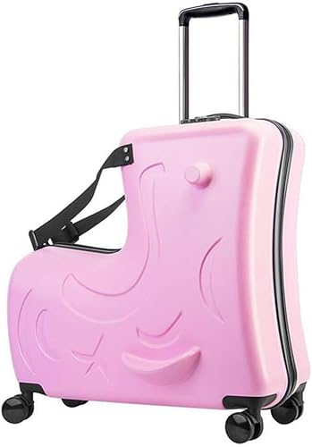 Kinder Sitzkoffer Auf Rädern Kinder 20/24 Zoll Rutsche Rollgepäck Reise Holz Pferd Trolley Koffer Baby Reise Valise, A, 20 inches von Generic