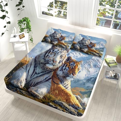 Kinder Spannbettlaken 200x200cm Tiger Mit Tiermotiv, WeißEr Tiger Bettlaken Set geeignet für Matratzen bis 30cm, Spannbetttuch Weiche Mikrofaser mit 2 Kissenbezug 80x80cm für Jungen Girl Kinder Spannbettlaken 200x200cm Tiger Mit Tiermotiv, WeißEr Tiger Bettlaken Set geeignet für Matratzen bis 30cm, Spannbetttuch Weiche Mikrofaser mit 2 Kissenbezug 80x80cm für Jungen Girl von Generic