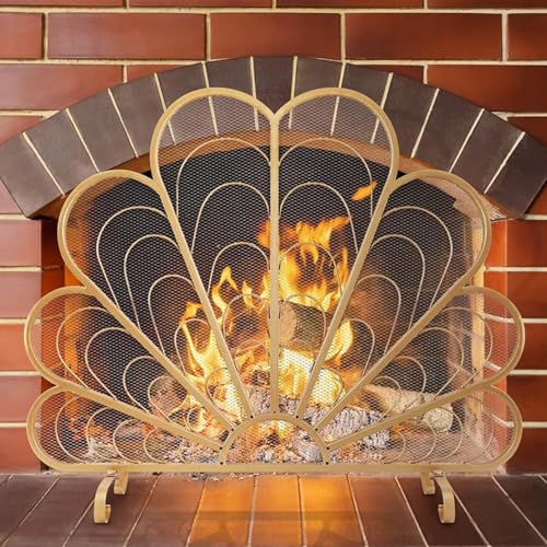 Kindersicherer Kaminschirm, Einteiliger Flacher Feuerschutz, Metallgitterschutz, Mit Eleganter Pfauenfederform, Holzbrenner, Kamin, Offenes Feuer, Modern, Gold Kindersicherer Kaminschirm, Einteiliger Flacher Feuerschutz, Metallgitterschutz, Mit Eleganter Pfauenfederform, Holzbrenner, Kamin, Offenes Feuer, Modern, Gold von Generic
