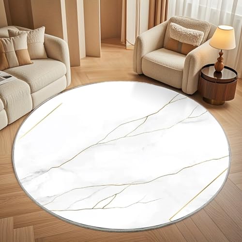Kinderzimmer Teppich Rund 160 cm, Modern Flauschig Kurzflor WeißEr Marmor Waschbar Runder Teppich, Goldene Linien Rutschfester Teppiche für Wohnzimmer Schlafzimmer Dekoration Kinderzimmer Teppich Rund 160 cm, Modern Flauschig Kurzflor WeißEr Marmor Waschbar Runder Teppich, Goldene Linien Rutschfester Teppiche für Wohnzimmer Schlafzimmer Dekoration von Generic