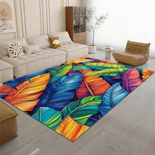 Kinderzimmer Teppich Waschbarer Spielteppich 160 x 230cm - Farbenfrohe abstrakte Tierfedern Teppich Kurzflor Antirutsch Kinderteppich für Jungen Mädchen Schlafzimmer Wohnzimmer Teppich von Generic