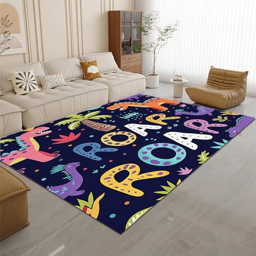 Kinderzimmer Teppich Waschbarer Spielteppich 180 x 240cm - Abstrakter Cartoon-Dinosaurier-Druck Teppich Kurzflor Antirutsch Kinderteppich für Jungen Mädchen Schlafzimmer Wohnzimmer Teppich von Generic