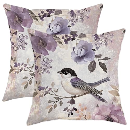 Kissenbezüge mit Frühlingsblumen, Lavendel, Blume, Vogel, für den Außenbereich, dekorativ, quadratisch, Landhaus-Dekor, Kissenbezüge für Zuhause, Sofa, Bett, Couch, 45,7 x 45,7 cm, 2 Stück Kissenbezüge mit Frühlingsblumen, Lavendel, Blume, Vogel, für den Außenbereich, dekorativ, quadratisch, Landhaus-Dekor, Kissenbezüge für Zuhause, Sofa, Bett, Couch, 45,7 x 45,7 cm, 2 Stück von Generic