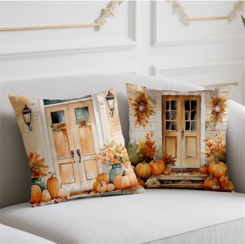 Kissenbezug 2 Stück 80x80cm Herbst Kissen Samt Kopfkissenbezug Bauernhaus kissenhüllen mit Unsichtbarem Reißverschluss Kissenbezüge Herbst für Halloween Weihnachten Winter Herbst Deko,Geschenke wj-794 von Generic