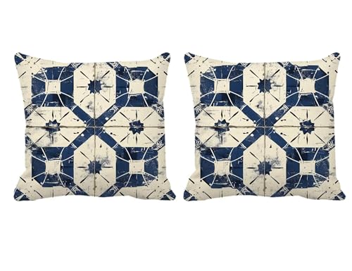 Kissenbezug 30x30cm Böhmen Kissenbezüge Blau Dekokissen 2er Set Quadratische Kopfkissen Kissenhüllen Sofakissen Leinen Kissenbezüge Beidseitig Bedruckt Muster Zierkissenbezug,Balkon Sommer Deko -T670 von Generic