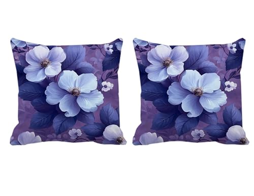 Kissenbezug 30x30cm Lila Kissenbezüge Blume Dekokissen 2er Set Quadratische Kopfkissen Kissenhüllen Sofakissen Leinen Kissenbezüge Beidseitig Bedruckt Muster Zierkissenbezug,Balkon Sommer Deko -T664 von Generic