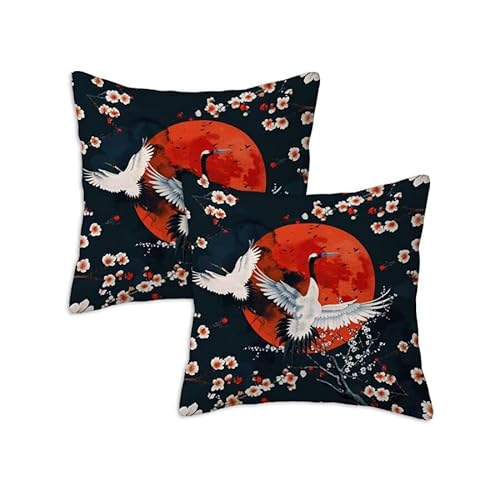 Kissenbezug 40x40 cm Outdoor Kissen Wetterfest Japan, 2er Set Dekorativ Kissen Kirschblüte kissenbezüge Outdoor Sitzkissen, Leinen Zierkissenbezüge für Sofa Terrassen Schlafzimmer Balkon Deko Z-971 von Generic