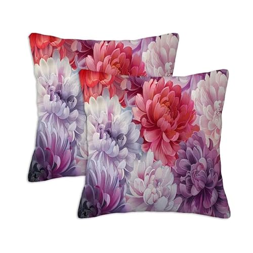 Kissenbezug 45x45 cm Violett Outdoor Kissen Wetterfest, 2er Set Leinen Kissenbezüge Zierkissenbezüge Gartenkissen mit Reißverschluss, Rosa Kissen Outdoor für Lounge Balkon Terrasse Patio Garten S-302 von Generic