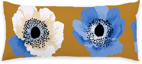 Kissenbezug 50 x 150 Seitenschläferkissen Bezug Blau Schlafkissen Seitenschläfer Blume Kopfkissenbezug Super Weich Seitenschläfer, Schwangerschaftskissen Verdecktem Zip, Deko für Kissen Bett P-903 von Generic