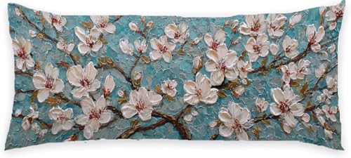 Kissenbezug 50 x 150 Seitenschläferkissen Bezug Blau Schlafkissen Seitenschläfer Blume Kopfkissenbezug Super Weich Seitenschläfer, Schwangerschaftskissen Verdecktem Zip, Deko für Kissen Bett P-922 von Generic