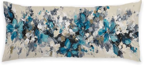 Kissenbezug 50 x 150 Seitenschläferkissen Bezug Blau Schlafkissen Seitenschläfer Blume Kopfkissenbezug Super Weich Seitenschläfer, Schwangerschaftskissen Verdecktem Zip, Deko für Kissen Bett P-906 von Generic