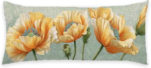 Kissenbezug 50 x 150 Seitenschläferkissen Bezug Gelb Schlafkissen Seitenschläfer Blume Kopfkissenbezug Super Weich Seitenschläfer, Schwangerschaftskissen Verdecktem Zip, Deko für Kissen Bett P-941 von Generic
