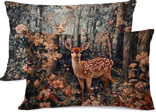 Kissenbezug 50 x 70 Retro Kissen 50x70 Reh Kopfkissenbezug Super Weich Kopfkissen Bettwaren, mit Reißverschluss Nackenkissen Deko Kissen 2er set Seitenschläferkissen Bezug, für Deko Schlafzimmer R-255 von Generic