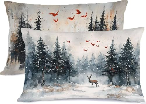 Kissenbezug 50 x 70 Retro Kissen 50x70 Wald Kopfkissenbezug Super Weich Kopfkissen Bettwaren, mit Reißverschluss Deko Kissen 2er Set Seitenschläferkissen Bezug, für Deko Schlafzimmer Bett R-265 von Generic