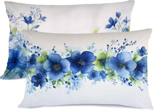 Kissenbezug 50 x 80 Marineblau Kissen 50x80 Blume Kopfkissenbezug Super Weich Kopfkissen Bettwaren, Nackenkissen Deko Kissen 2er Set Seitenschläferkissen Bezug, für Deko Schlafzimmer Bett R-298 von Generic